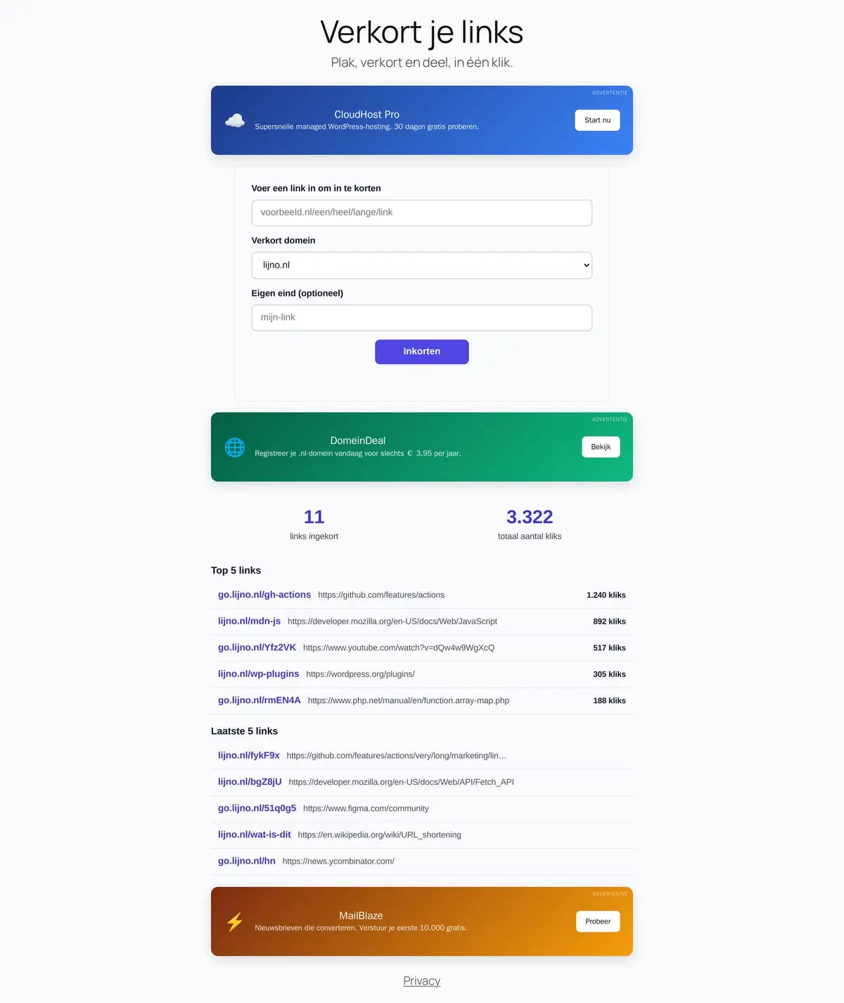 Lijno Link Verkorter - WordPress-plugin voor het verkorten van links
